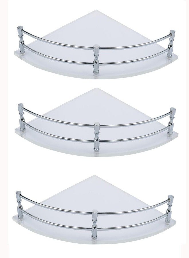 STIMULUS Acrylic Bathroom Corner Milky White Shelf | Rack Wall Corner Storage Shelf 8x8 inch (20x20 cm) Set of 3 pcs